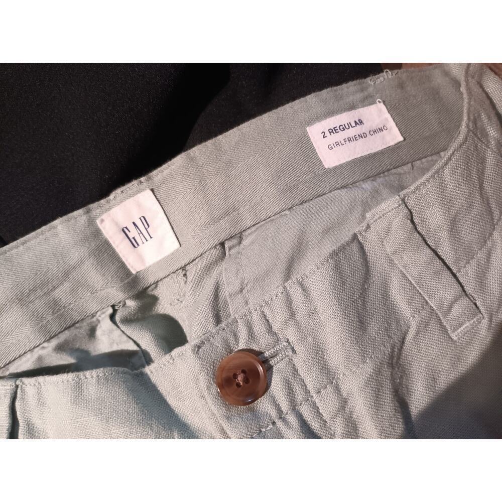 GAP Women’s 2 Regular Girlfriend Chino Pants Sage Green Linen Cotton Mid Rise - Picture 7 of 9